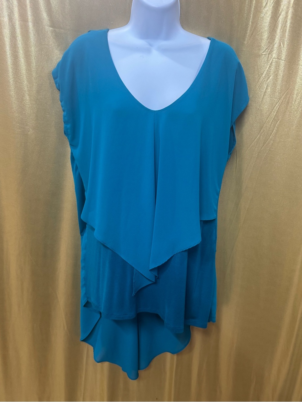 August Silk Teal Layered Asymmetric Blouse - Size Medium